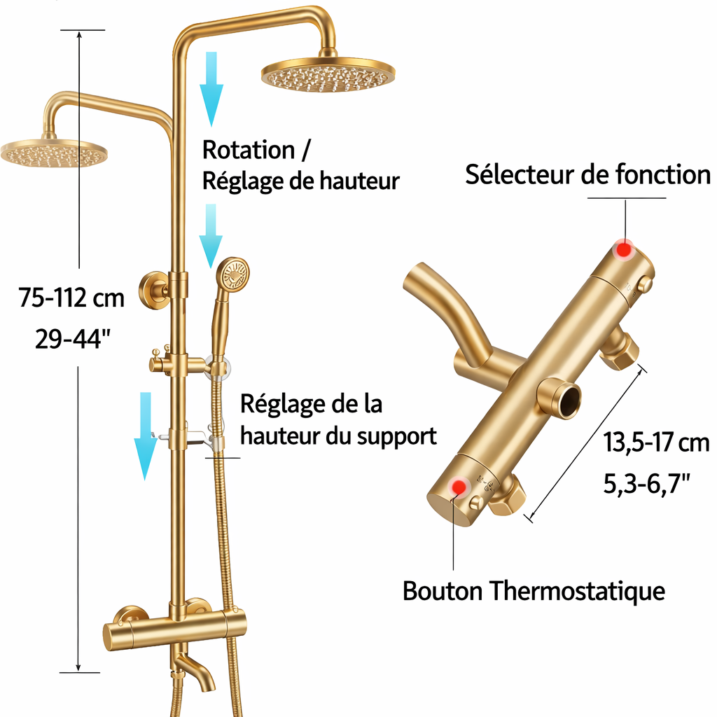 Colonne de douche thermostatique doré brossé Ebar
